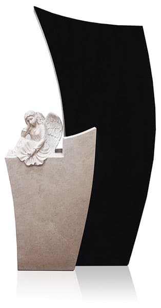 Grabdenkmal 9066 – Super Black und Atlantic Beige mit Ornament Engel Nr. 5
